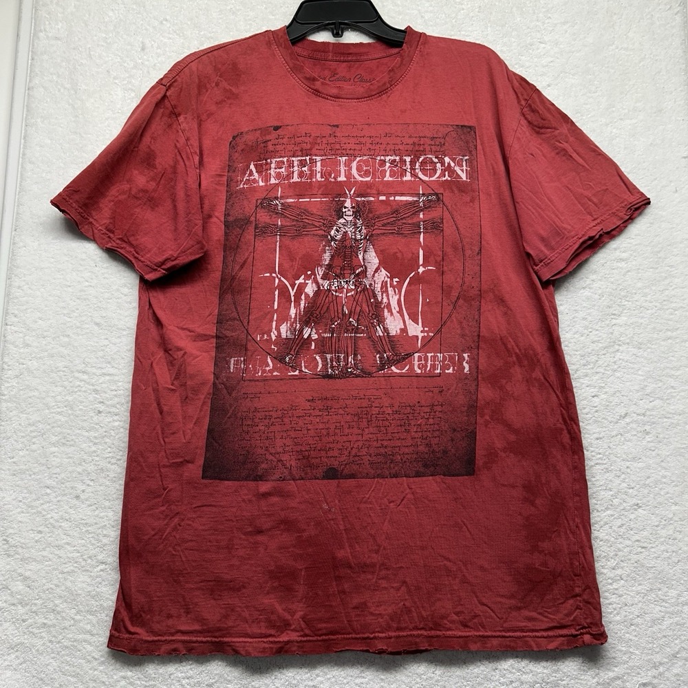 Affliction Mens Size XL Red Limited Edition Vitruvian Man Distressed T Shirt